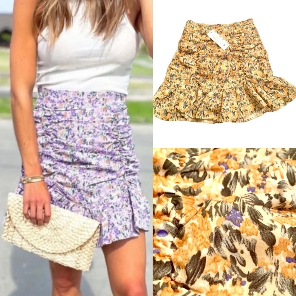 GoodNight Macaroon Mini skirt Ruffled Ruched Floral M coastal cowgirl NWT New
